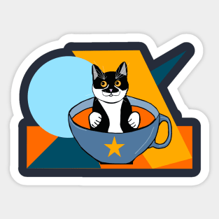 Cute Tuxedo cat in a Cup Tux in a cup of soup  Copyright TeAnne Sticker